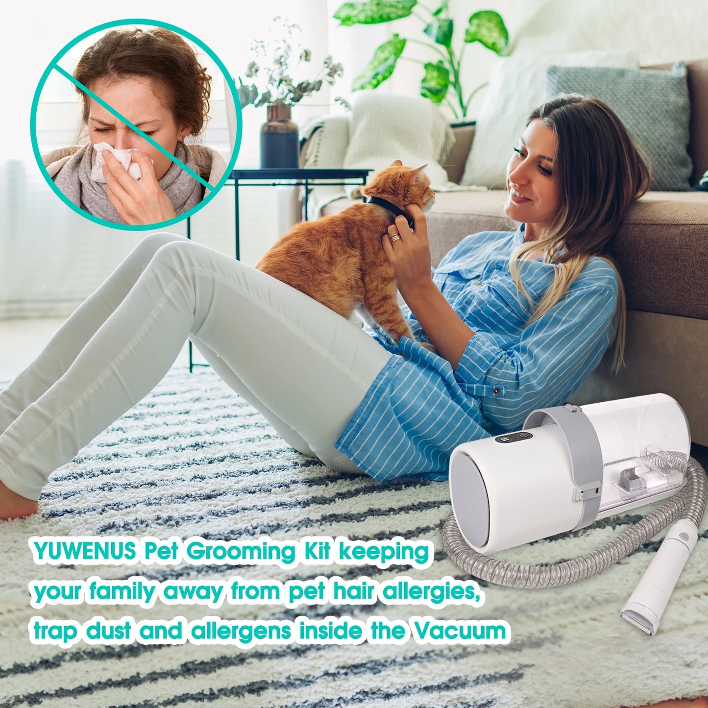 Pet Grooming Kit & Vacuum, 11Kpa Low-Noise Suction, 3 Modes, 5-in-1 Dog Vacuum with 2.5L Dustbin for Dogs, Cats & More.