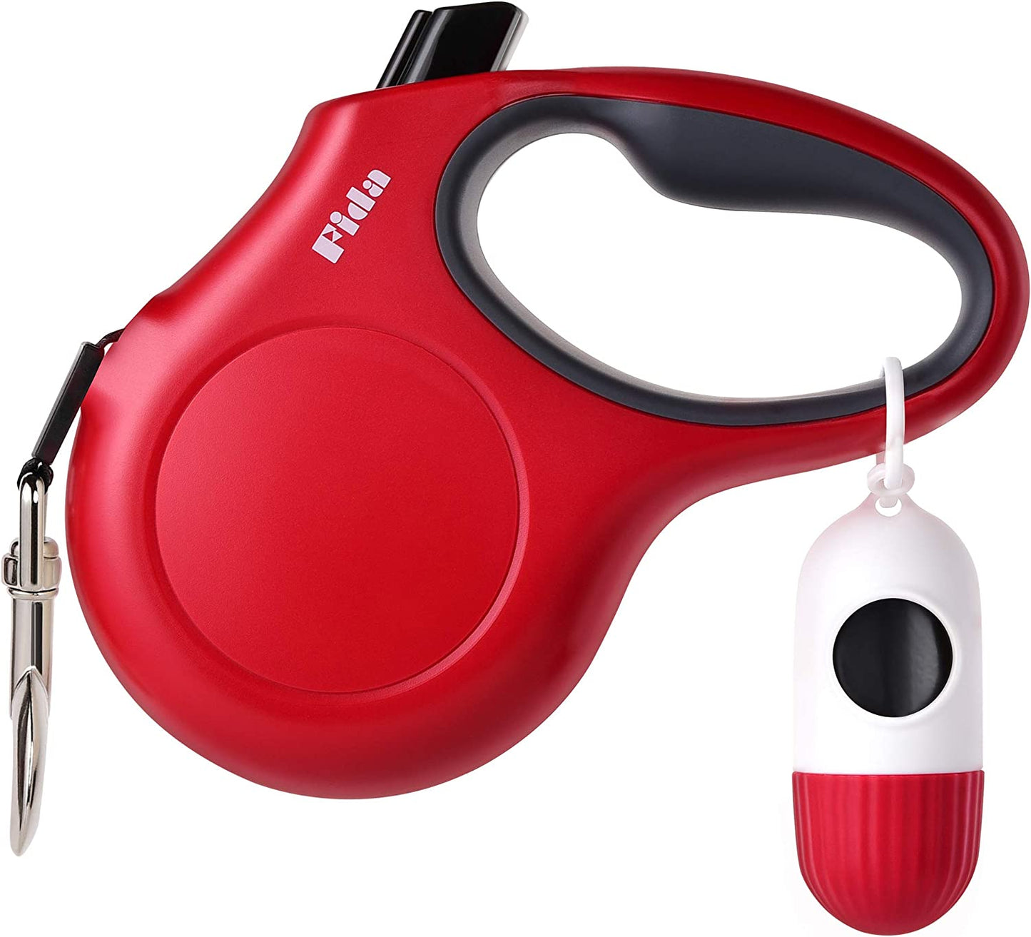 Retractable Dog Leash with Poop Bag Dispenser, 16 Ft Reflective Leash for Dogs/Cats up to 44 Lbs, Tangle-Free, Anti-Slip Handle (Red, M)