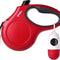 Retractable Dog Leash with Poop Bag Dispenser, 16 Ft Reflective Leash for Dogs/Cats up to 44 Lbs, Tangle-Free, Anti-Slip Handle (Red, M)