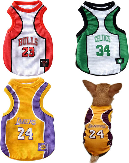 3-Pack Dog Clothes for Small/Medium Dogs, Basketball Jersey Outfits for Puppies, Chihuahua, Yorkie, Bulldog (Size S)