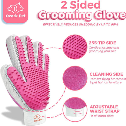 Deshedding Brush & Glove for Dogs/Cats, Reduces Shedding by 95%, Dematting Tool for Short/Long Hair, Small/Medium Breeds (Pink)