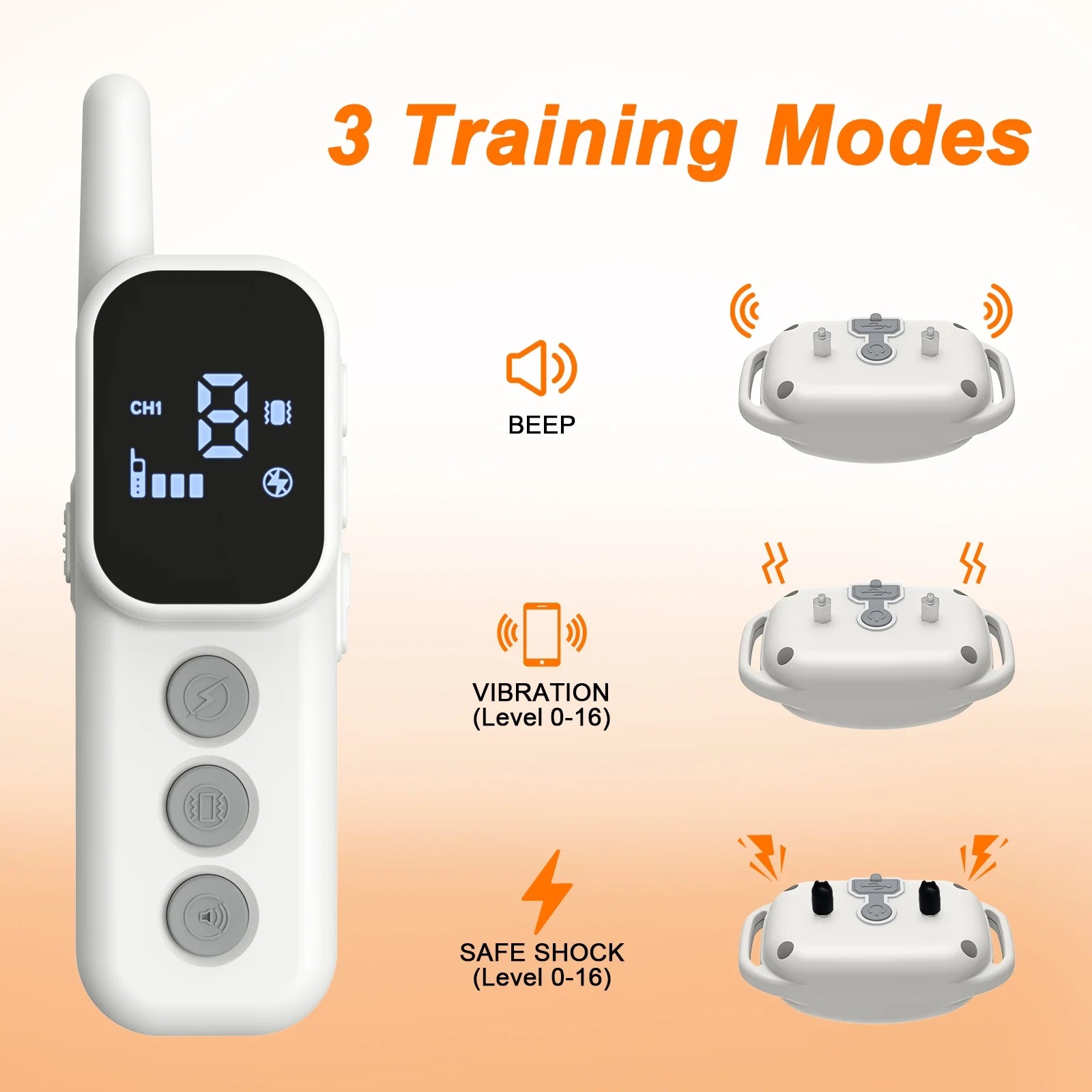 Dog Training Collar with Remote: Beep, Vibration, Safe Shock, Rechargeable, Waterproof, Fits Small to Large Dogs.