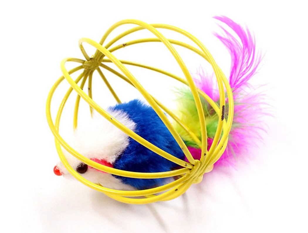 Funny Feather Mice Ball Cage for Kitten Creative Playing Toys Pet Products Play Cat Mouse Toy