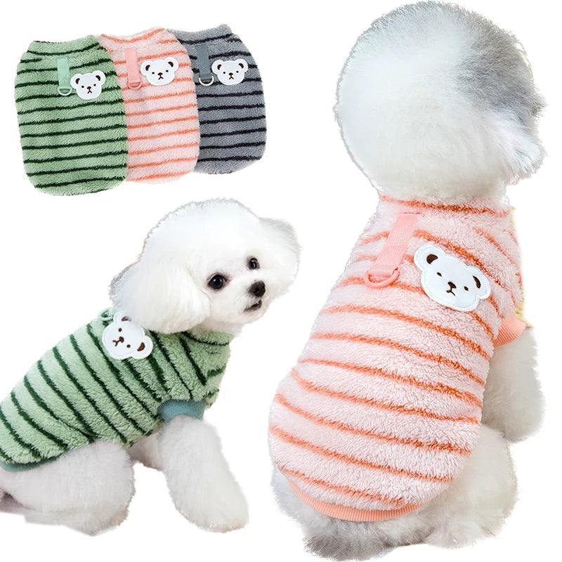 Stripe Dog Clothes Warm Pet Clothes Soft Fleece Puppy Shirt Chihuahua Clothing Dogs Outfit Apparel Coats Poodle Shih Tzu Clothes