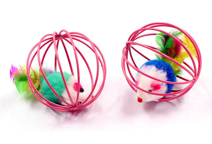 Funny Feather Mice Ball Cage for Kitten Creative Playing Toys Pet Products Play Cat Mouse Toy