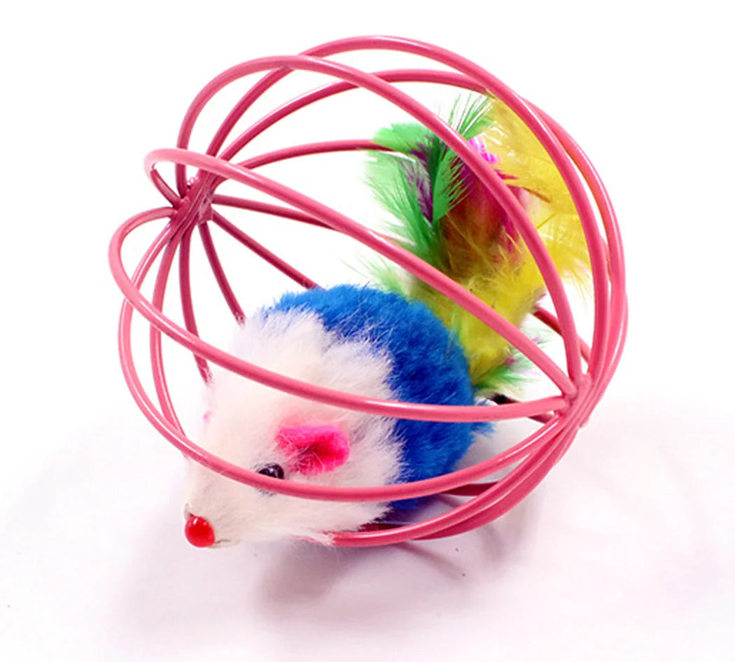 Funny Feather Mice Ball Cage for Kitten Creative Playing Toys Pet Products Play Cat Mouse Toy