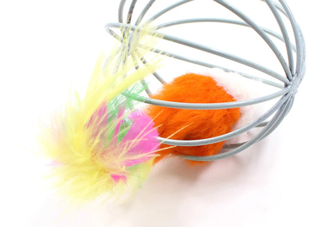 Funny Feather Mice Ball Cage for Kitten Creative Playing Toys Pet Products Play Cat Mouse Toy