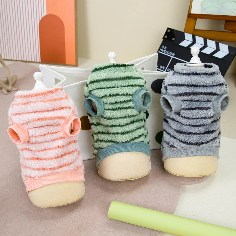 Stripe Dog Clothes Warm Pet Clothes Soft Fleece Puppy Shirt Chihuahua Clothing Dogs Outfit Apparel Coats Poodle Shih Tzu Clothes