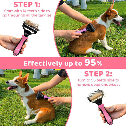 Deshedding Brush & Glove for Dogs/Cats, Reduces Shedding by 95%, Dematting Tool for Short/Long Hair, Small/Medium Breeds (Pink)