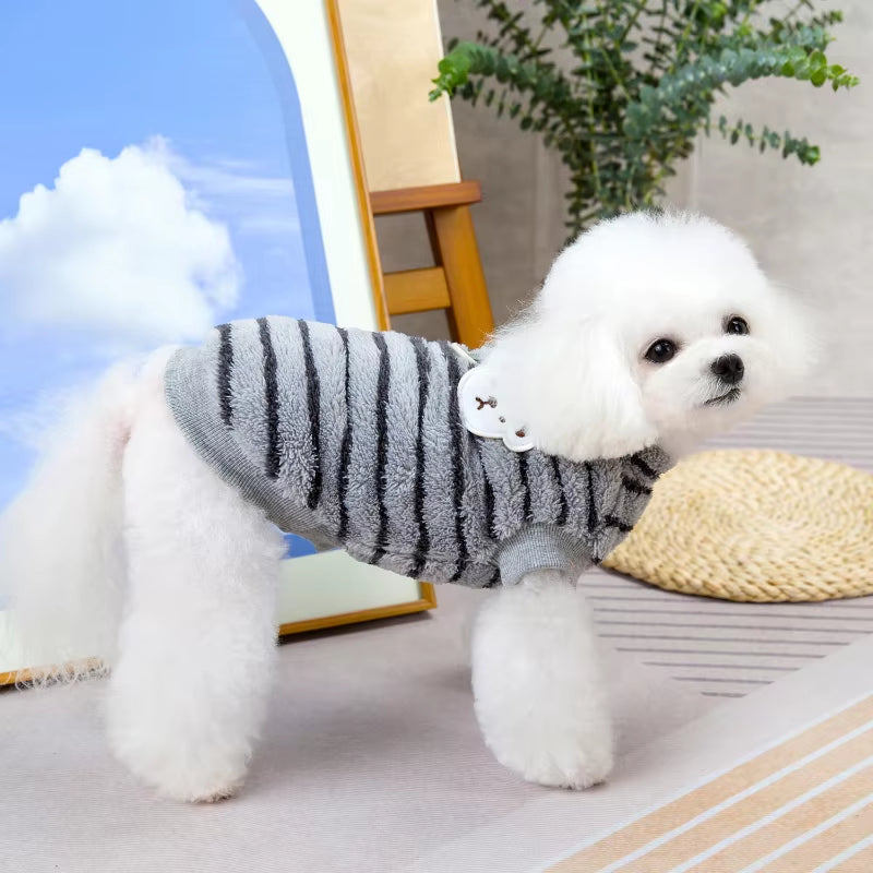 Stripe Dog Clothes Warm Pet Clothes Soft Fleece Puppy Shirt Chihuahua Clothing Dogs Outfit Apparel Coats Poodle Shih Tzu Clothes