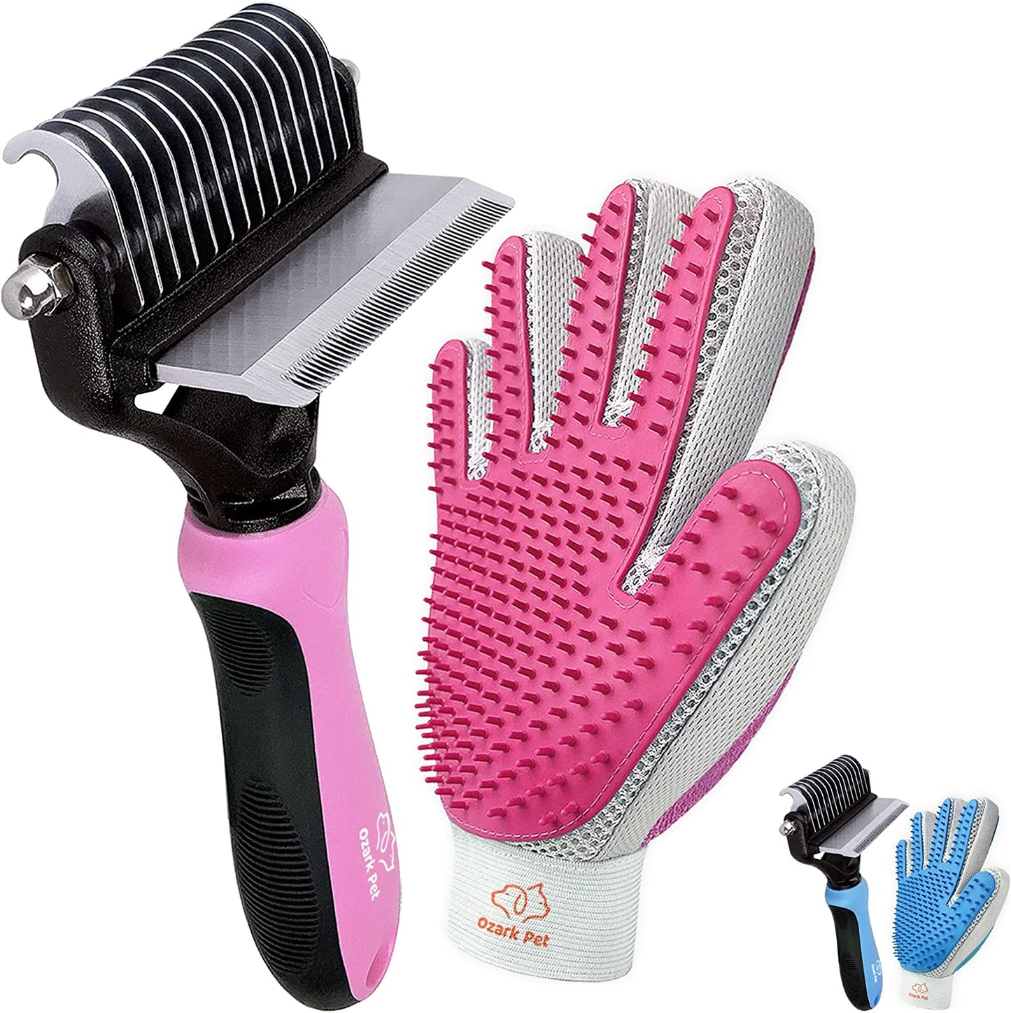 Deshedding Brush & Glove for Dogs/Cats, Reduces Shedding by 95%, Dematting Tool for Short/Long Hair, Small/Medium Breeds (Pink)