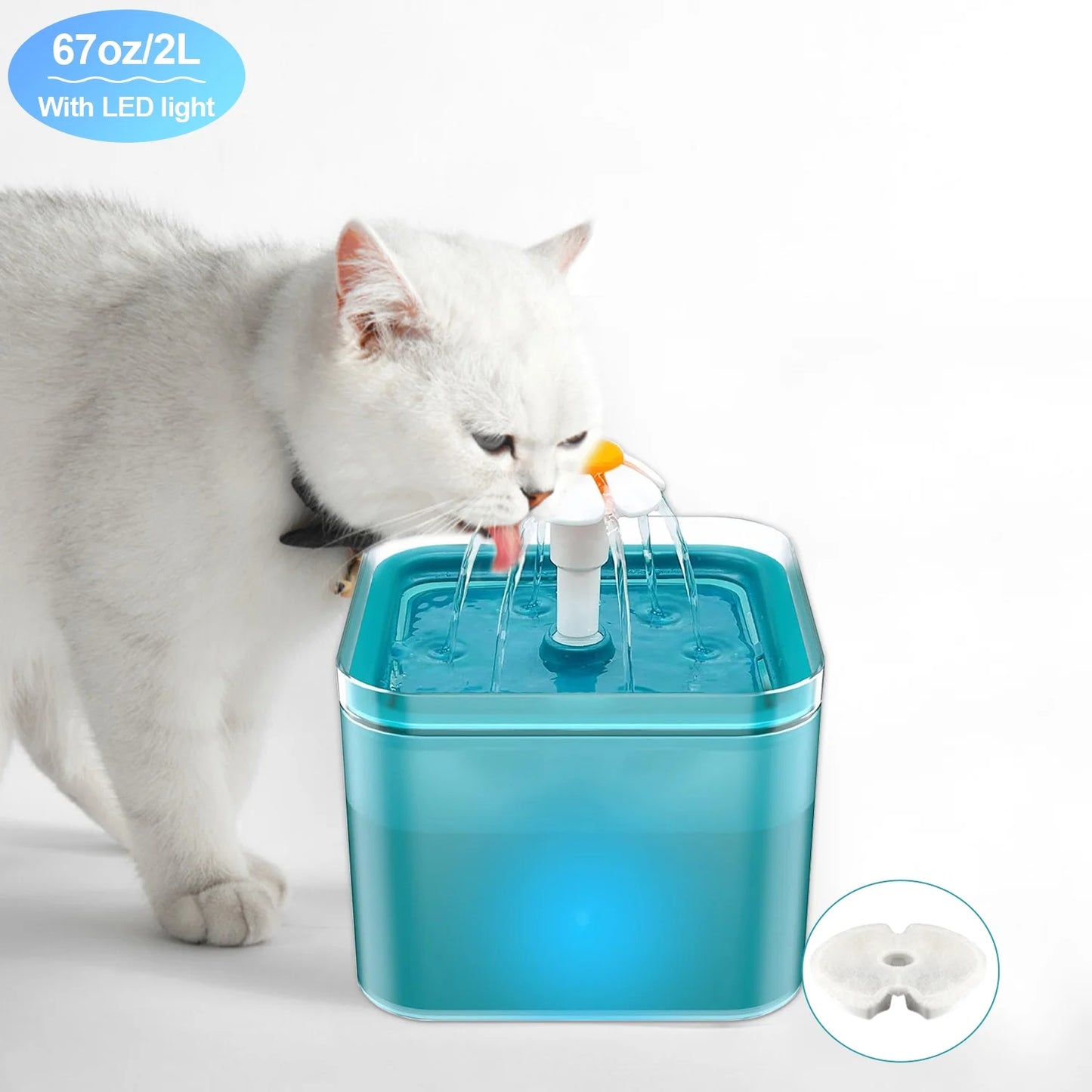 67oz/2L Automatic Cat Water Fountain: Ultra-Silent Dispenser Bowl for Cats & Small Dogs.